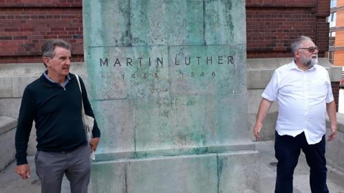 Martin Luther statue outside Michel, Hamburg